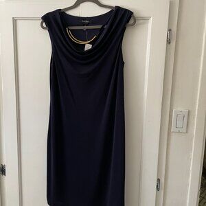 White House Black Market - Navy Dress with gold accents. Size 10